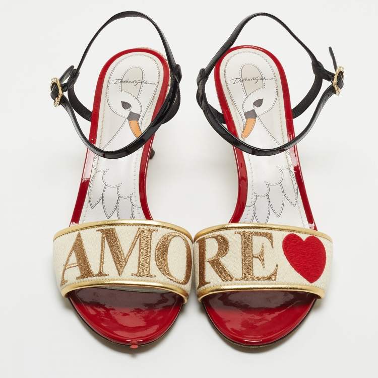Pre Owned Dolce & Gabbana Multicolor Leather and Canvas Ankle Strap Sandals Size 40