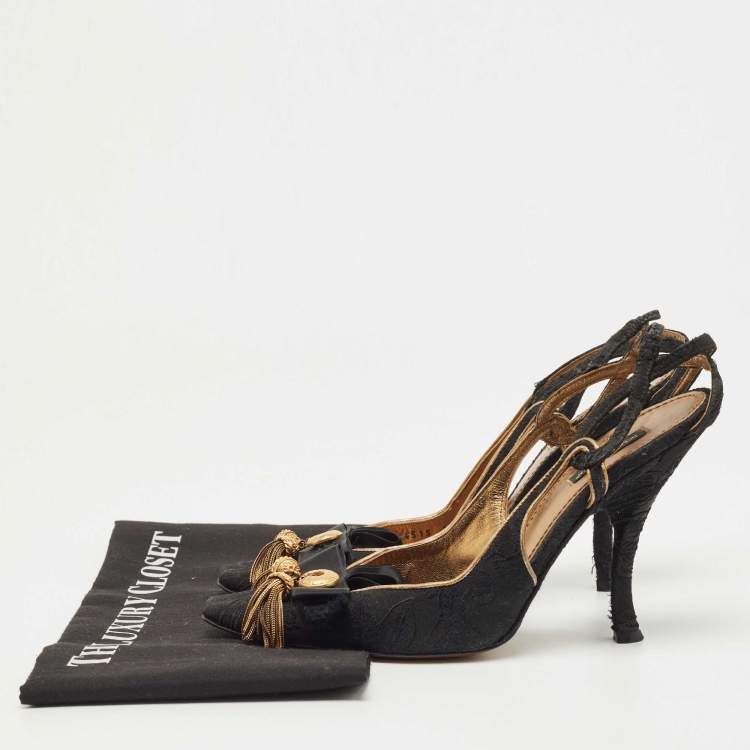Pre Owned Dolce & Gabbana Black Mesh Slingback Pumps Size 38