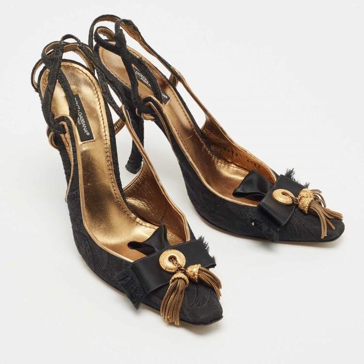Pre Owned Dolce & Gabbana Black Mesh Slingback Pumps Size 38