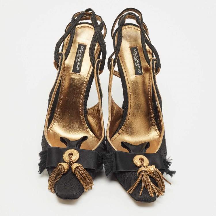 Pre Owned Dolce & Gabbana Black Mesh Slingback Pumps Size 38