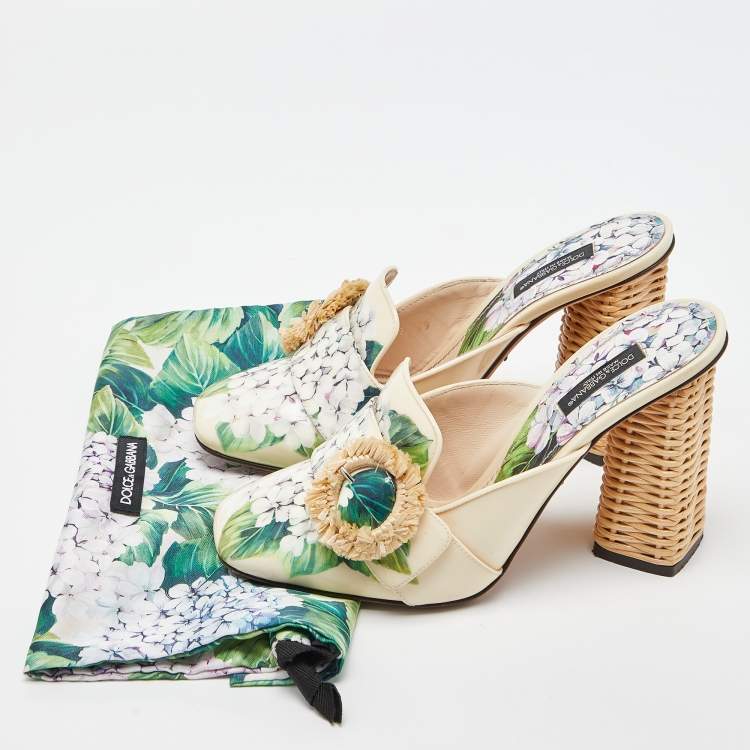Pre Owned Dolce & Gabbana Hydrangea Print  patent Leather Jackie Mules Size 39