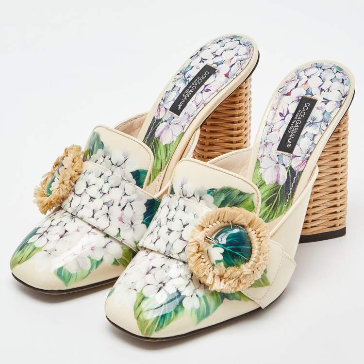Pre Owned Dolce & Gabbana Hydrangea Print  patent Leather Jackie Mules Size 39