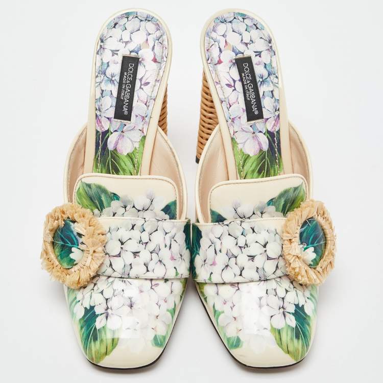 Pre Owned Dolce & Gabbana Hydrangea Print  patent Leather Jackie Mules Size 39