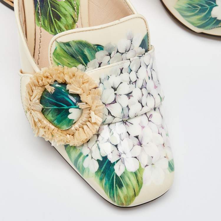 Pre Owned Dolce & Gabbana Hydrangea Print  patent Leather Jackie Mules Size 39