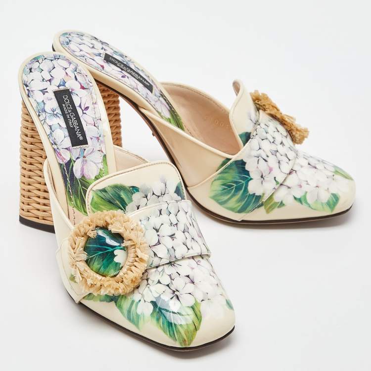 Pre Owned Dolce & Gabbana Hydrangea Print  patent Leather Jackie Mules Size 39