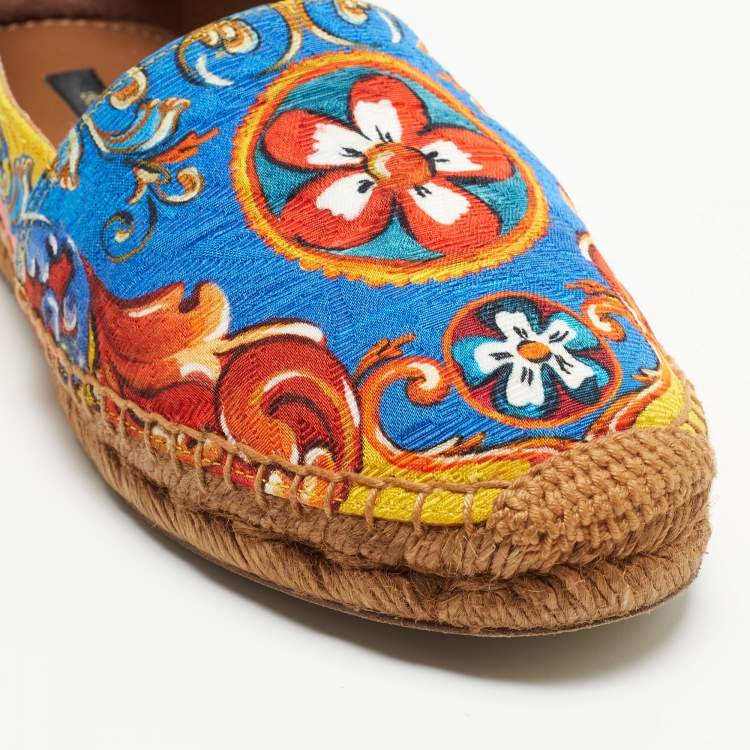 Pre Owned Dolce & Gabbana Multicolor Brocade Fabric Espadrille Flats Size 37