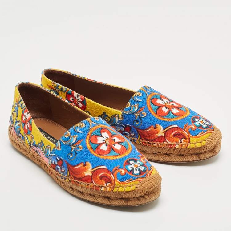 Pre Owned Dolce & Gabbana Multicolor Brocade Fabric Espadrille Flats Size 37