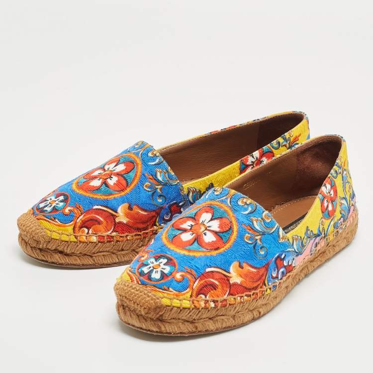 Pre Owned Dolce & Gabbana Multicolor Brocade Fabric Espadrille Flats Size 37
