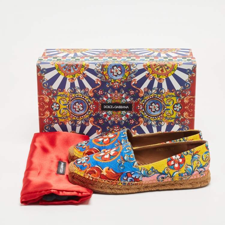 Pre Owned Dolce & Gabbana Multicolor Brocade Fabric Espadrille Flats Size 37