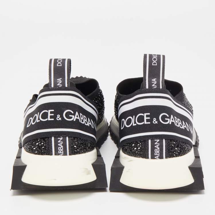 Pre Owned Dolce & Gabbana Black/Silver Crystal Embellished Knit Fabric Sorrento Sneakers Size 39