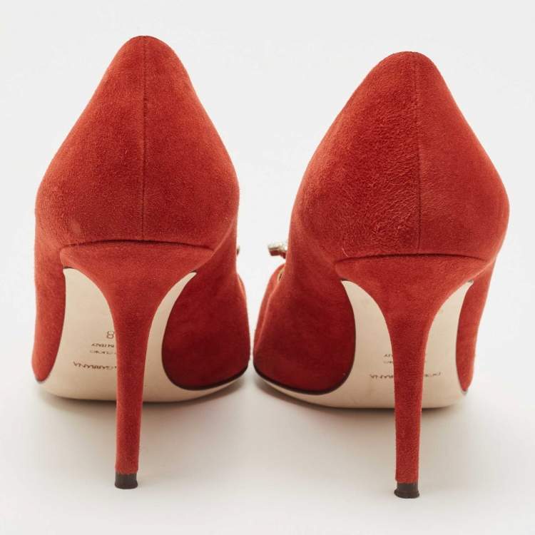 Pre Owned Dolce & Gabbana Orange Suede Embellished Pumps Size 38
