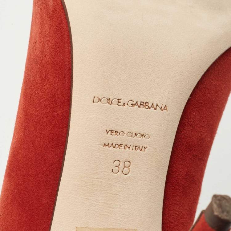Pre Owned Dolce & Gabbana Orange Suede Embellished Pumps Size 38