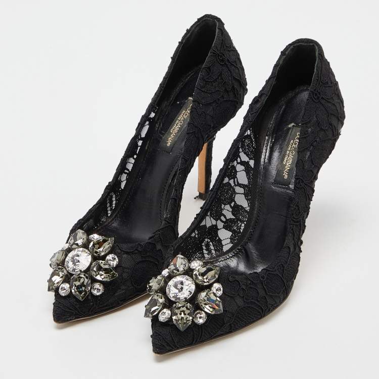 Pre Owned Dolce & Gabbana Black Lace Bellucci Pumps Size 35