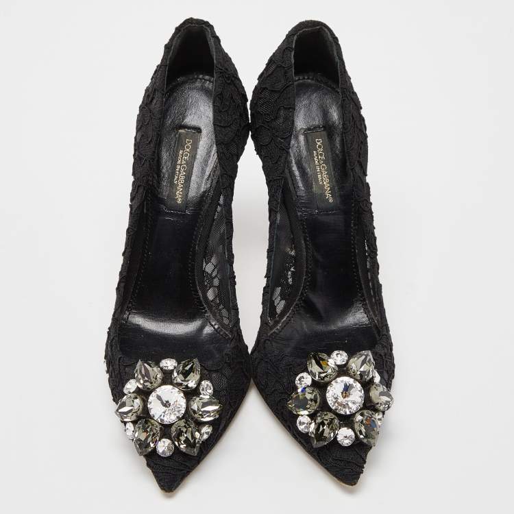 Pre Owned Dolce & Gabbana Black Lace Bellucci Pumps Size 35