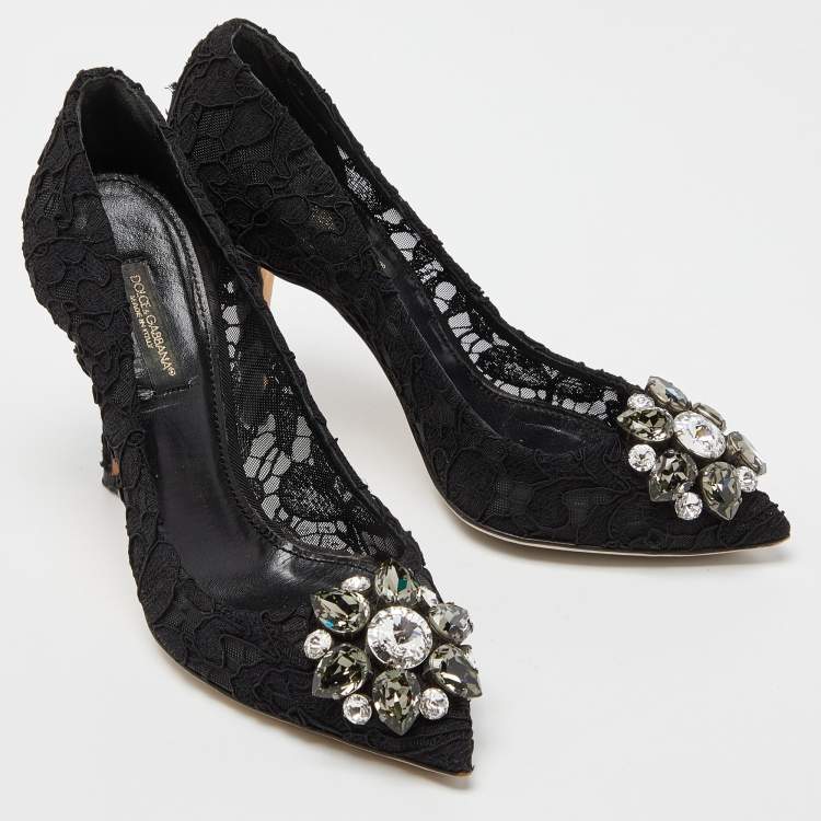 Pre Owned Dolce & Gabbana Black Lace Bellucci Pumps Size 35