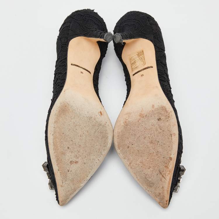 Pre Owned Dolce & Gabbana Black Lace Bellucci Pumps Size 35