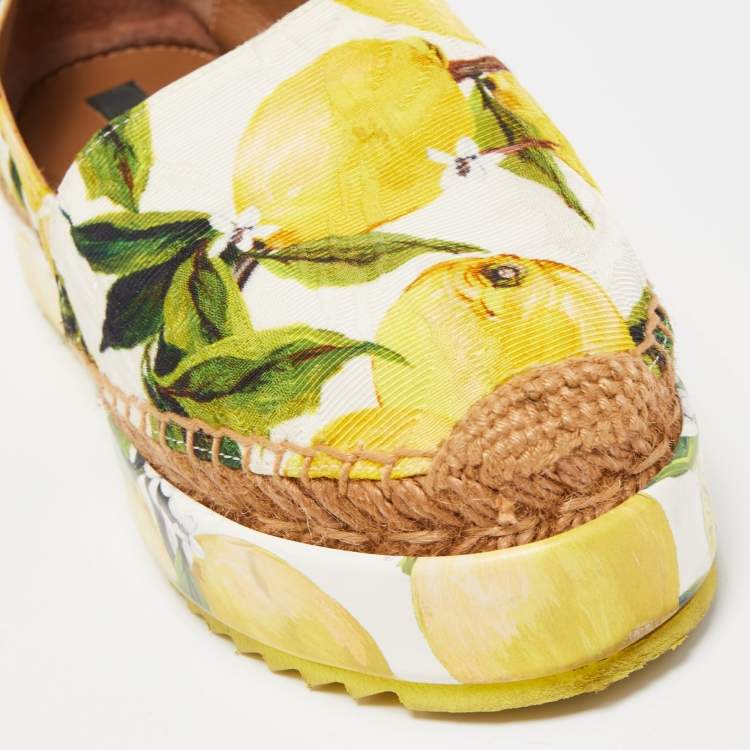 Pre Owned Dolce & Gabbana Tricolor Lemon Print Fabric Platform Espadrille Flats Size 35