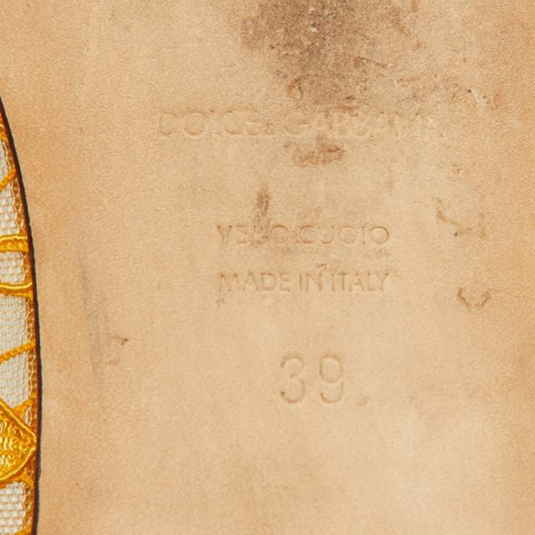 مملوكة مسبقًا Dolce & Gabbana Yellow Lace Crystal Embellished Taormina Ballet Flats Size 39