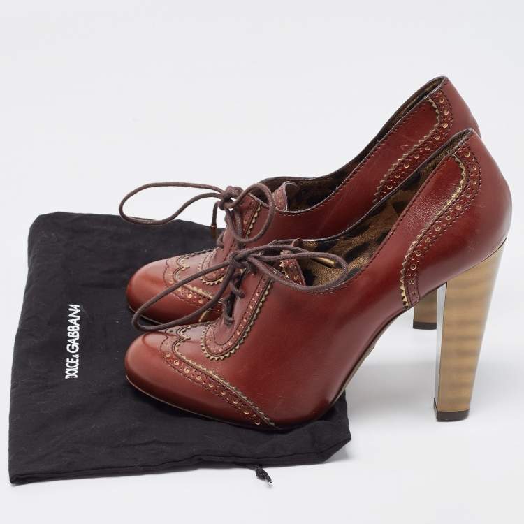 Pre Owned Dolce & Gabbana Brown Brogue Leather Loafer Pumps Size 39