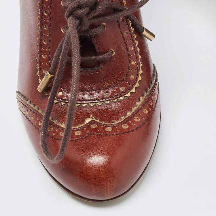 Pre Owned Dolce & Gabbana Brown Brogue Leather Loafer Pumps Size 39