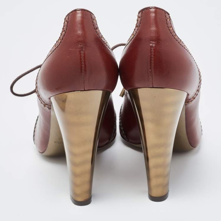 Pre Owned Dolce & Gabbana Brown Brogue Leather Loafer Pumps Size 39