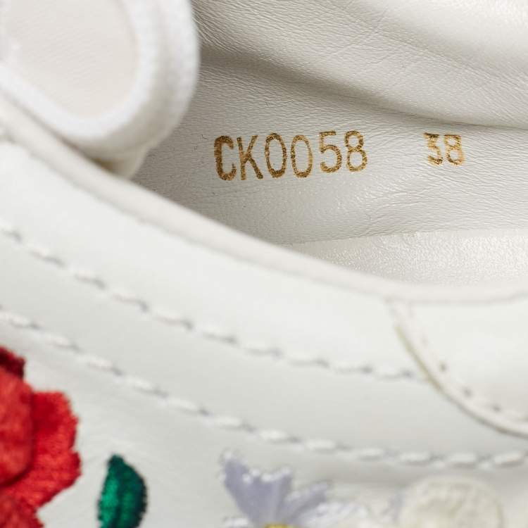 Pre Owned Dolce & Gabbana White Leather Embroidered Portofino Low Top Sneakers Size 38