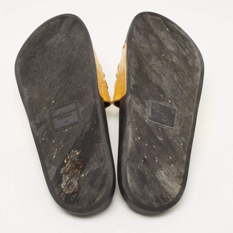 Pre Owned Dolce & Gabbana Gold Jacquard Embellished Slide Sandals Size 40
