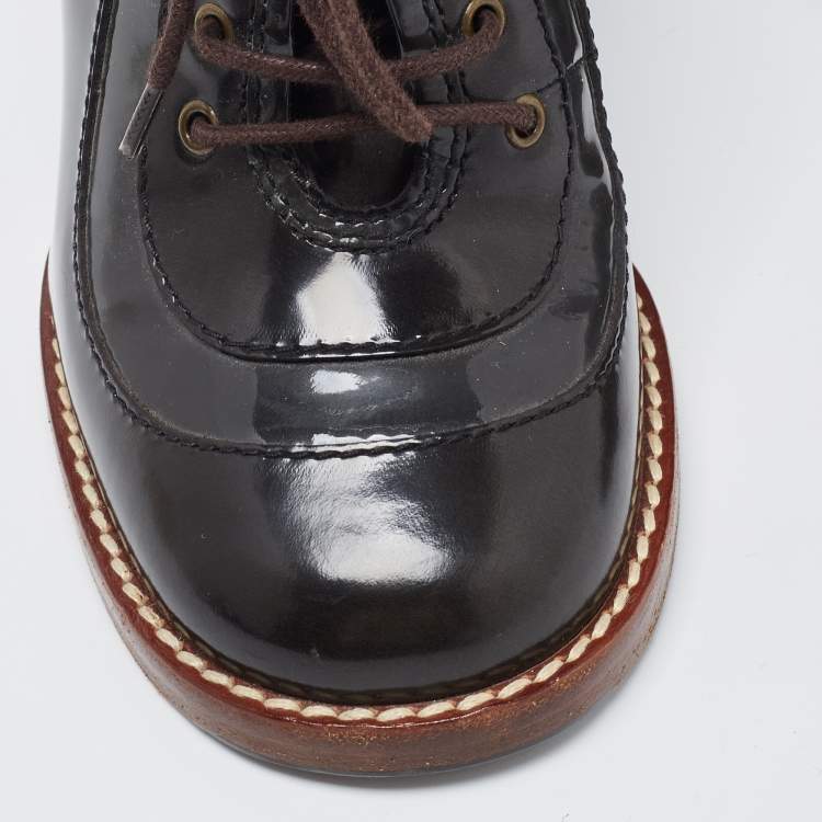 Pre Owned Dolce & Gabbana Brown Patent Leather Lace Up Loafer Pumps Size 39