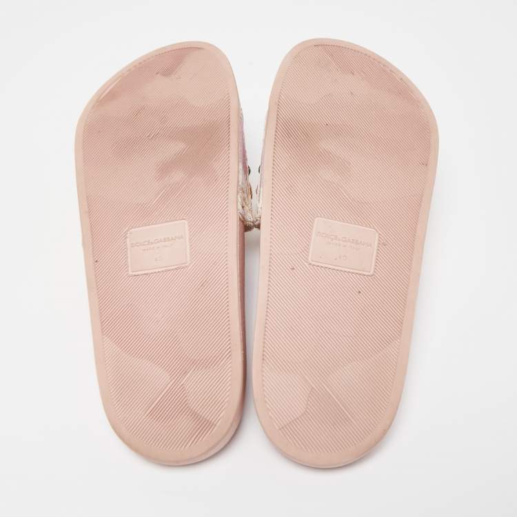 Pre Owned Dolce & Gabbana Pink Jacquard Fabric Embellished Slides Size 40