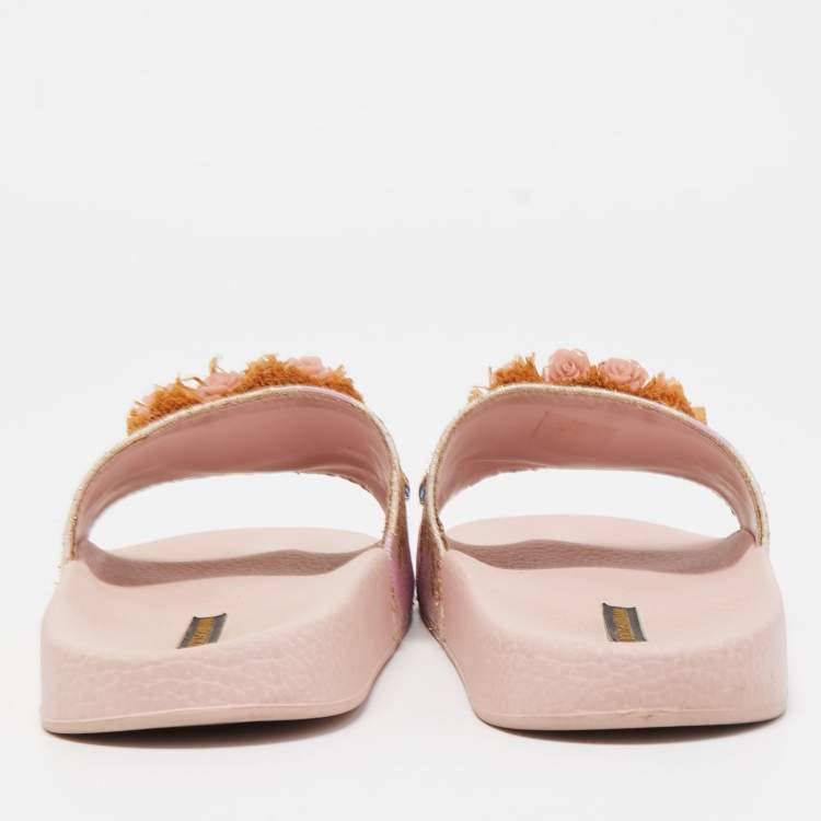 Pre Owned Dolce & Gabbana Pink Jacquard Fabric Embellished Slides Size 40