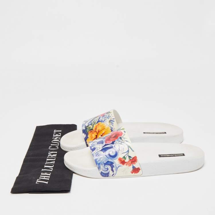 Pre Owned Dolce & Gabbana Multicolor Majolica Print Leather Slides Size 40