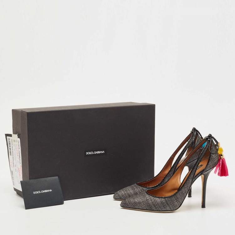 Pre Owned Dolce & Gabbana Black Raffia Pom Pom Detail Tie Up Pumps Size 37