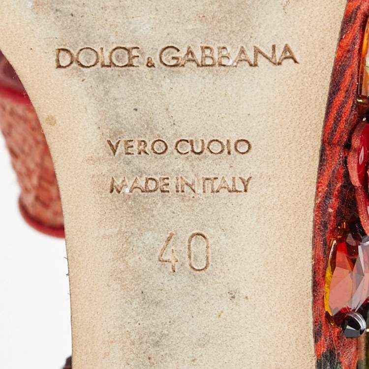 Pre Owned Dolce & Gabbana Pink Floral Raffia Wedge Platform Ankle Strap Sandals Size 40