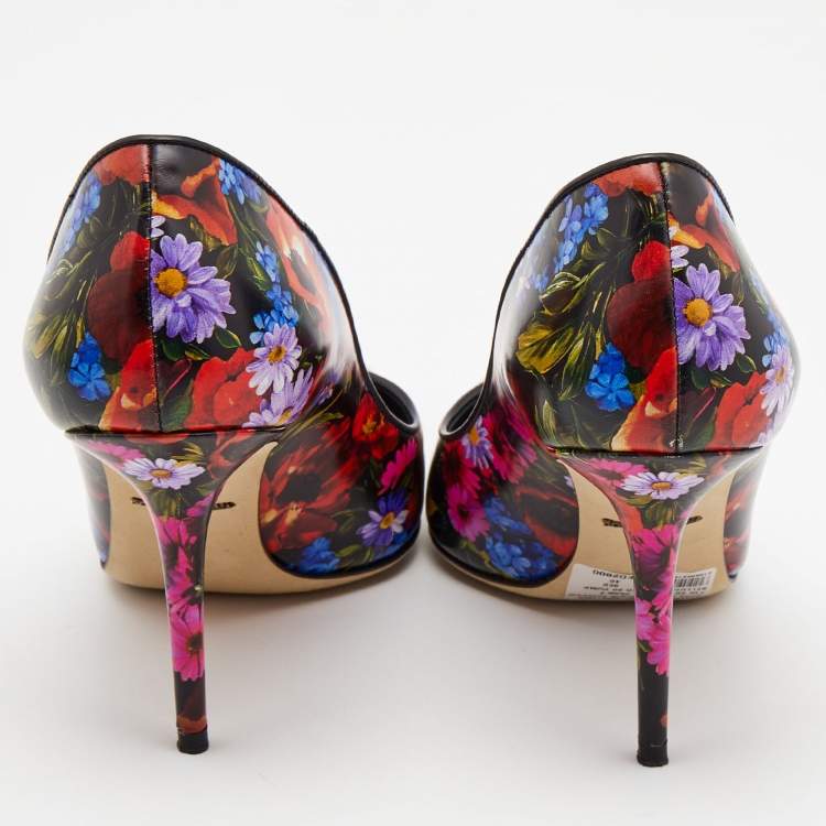 Pre Owned Dolce & Gabbana Multicolor Floral Print Leather Pointed Toe Pumps Size 40