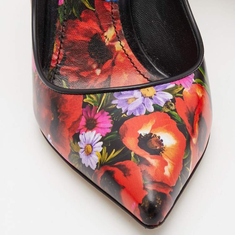 Pre Owned Dolce & Gabbana Multicolor Floral Print Leather Pointed Toe Pumps Size 40