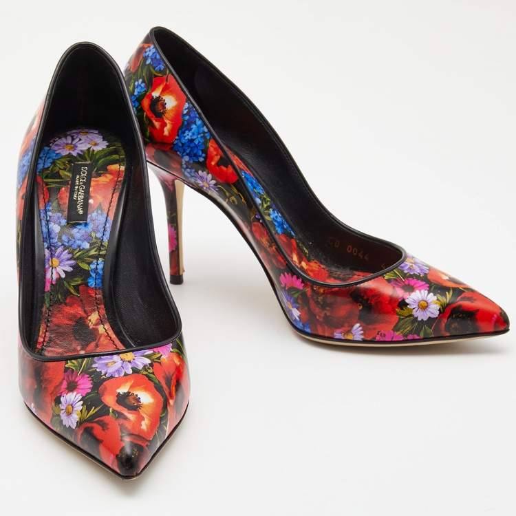 Pre Owned Dolce & Gabbana Multicolor Floral Print Leather Pointed Toe Pumps Size 40
