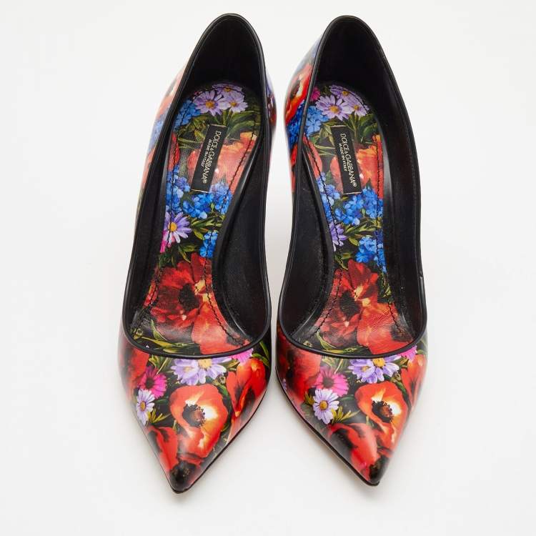 Pre Owned Dolce & Gabbana Multicolor Floral Print Leather Pointed Toe Pumps Size 40