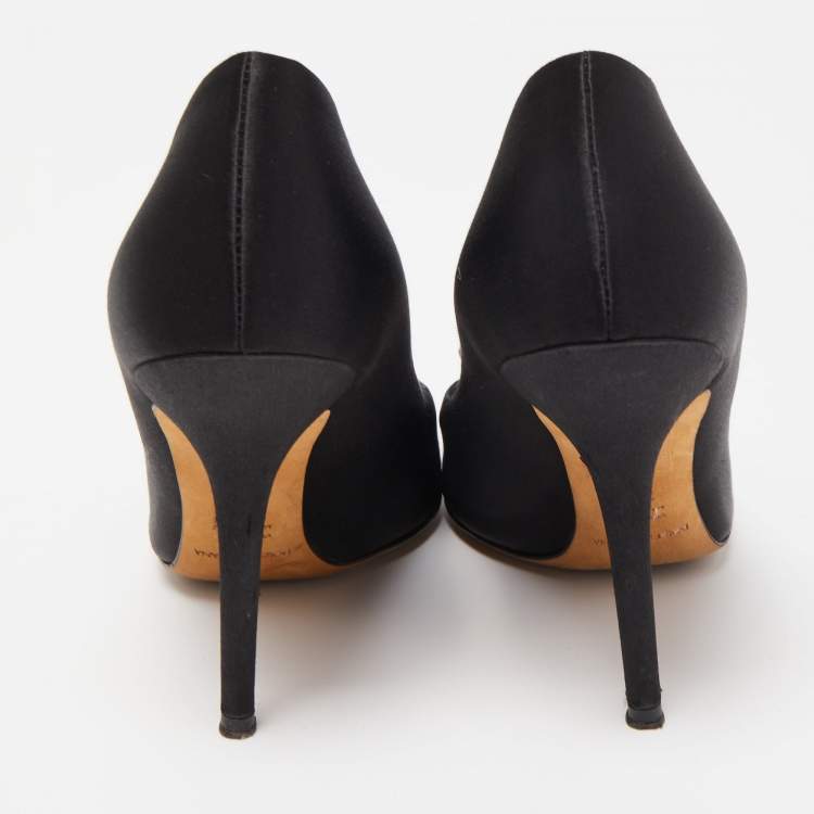 Pre Owned Dolce & Gabbana Black Satin Crytal Embellished Open Toe Pumps Size 37.5