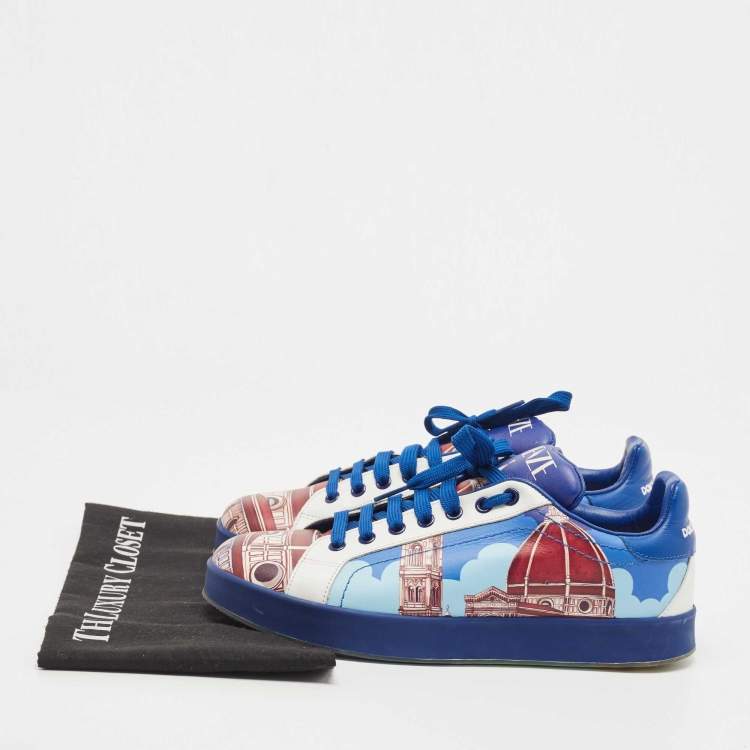 Pre Owned Dolce & Gabbana Tricolor Printed Leather Low Top Sneakers Size 39.5