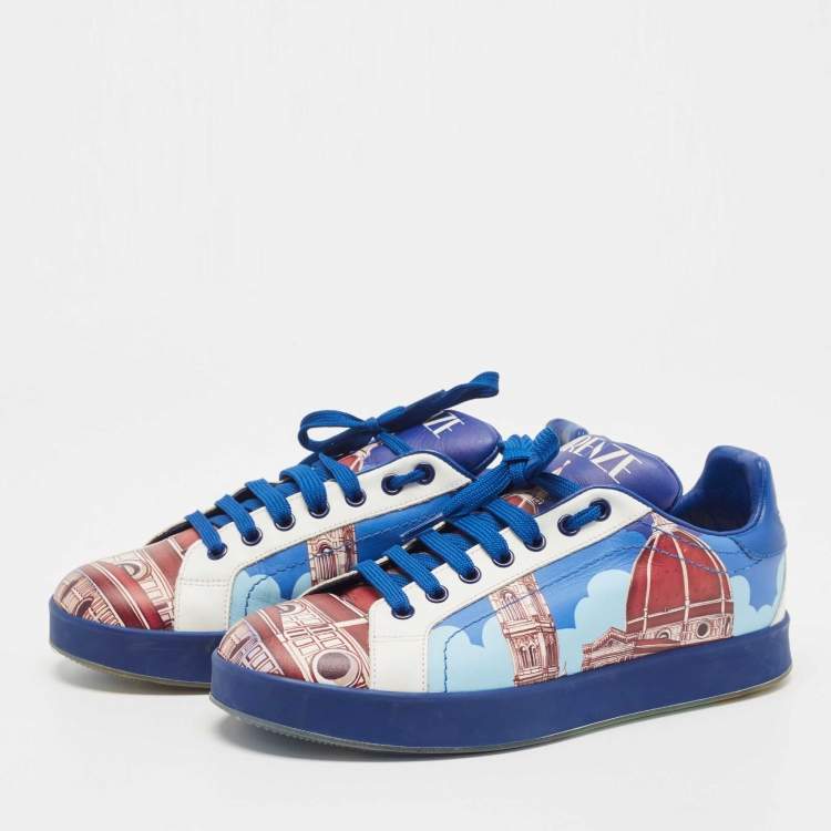 Pre Owned Dolce & Gabbana Tricolor Printed Leather Low Top Sneakers Size 39.5