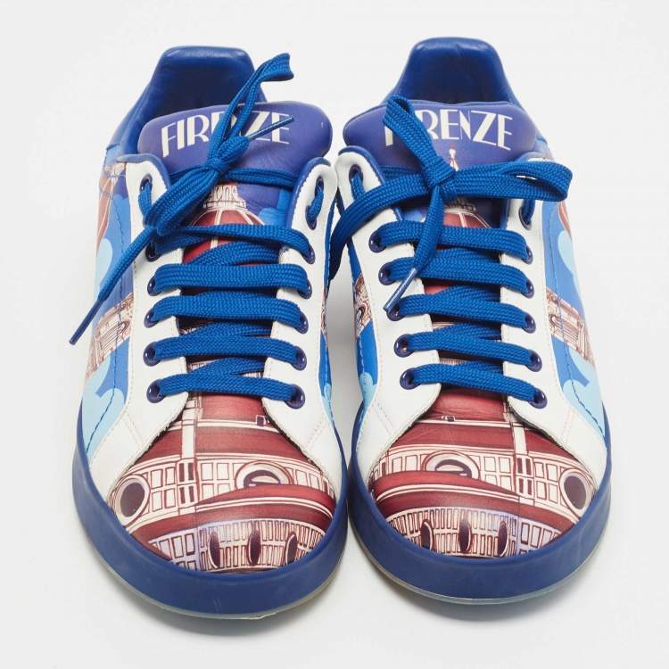 Pre Owned Dolce & Gabbana Tricolor Printed Leather Low Top Sneakers Size 39.5