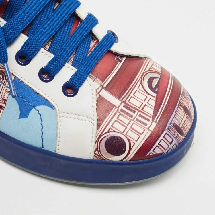 Pre Owned Dolce & Gabbana Tricolor Printed Leather Low Top Sneakers Size 39.5