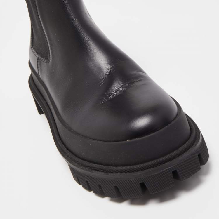 Pre Owned Dolce & Gabbana Black Leather Logo Twist Buckle Combat Boots Size 41
