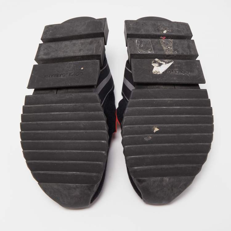 Pre Owned Dolce & Gabbana Black Stretch Technical Fabric DG Patch Slip On Sneakers Size 40