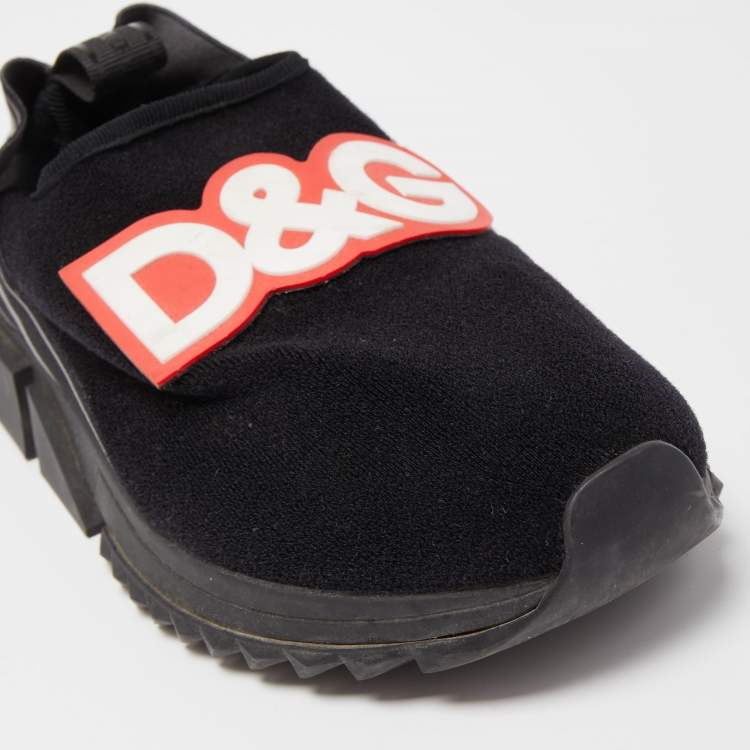 Pre Owned Dolce & Gabbana Black Stretch Technical Fabric DG Patch Slip On Sneakers Size 40