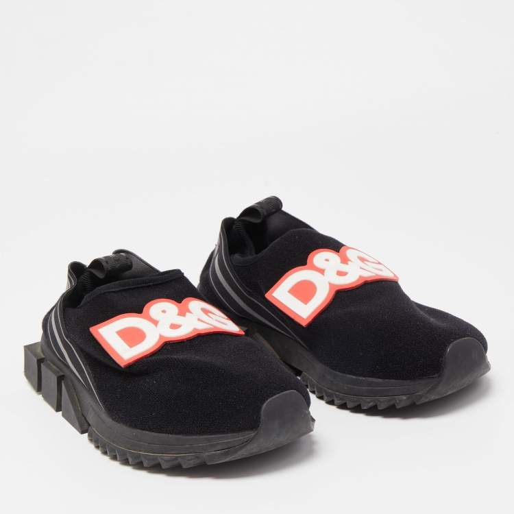 Pre Owned Dolce & Gabbana Black Stretch Technical Fabric DG Patch Slip On Sneakers Size 40