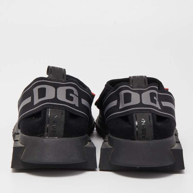 Pre Owned Dolce & Gabbana Black Stretch Technical Fabric DG Patch Slip On Sneakers Size 40