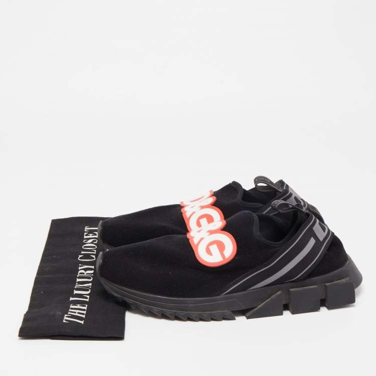 Pre Owned Dolce & Gabbana Black Stretch Technical Fabric DG Patch Slip On Sneakers Size 40