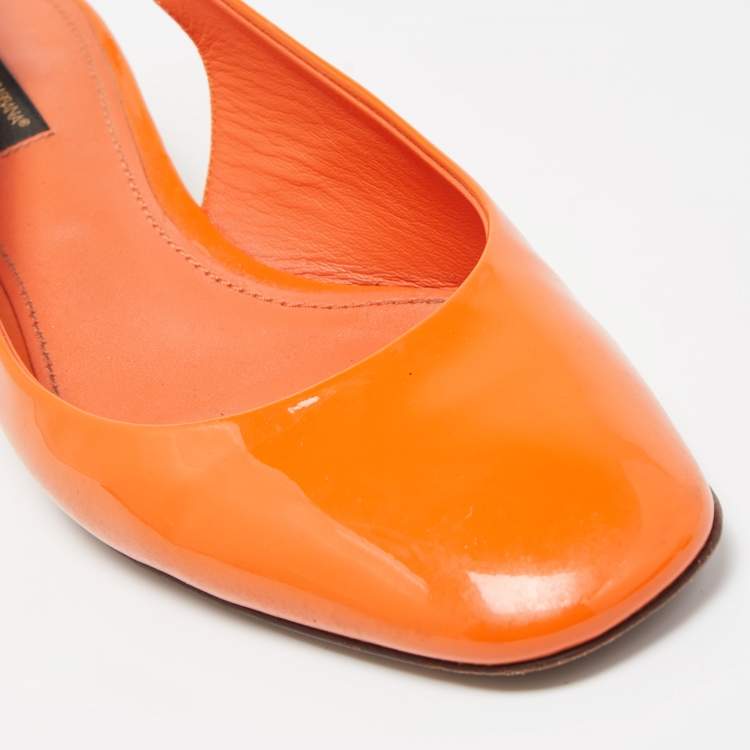 Pre Owned Dolce & Gabbana Orange Patent Leather DG Block Heel Slingback Pumps Size 39