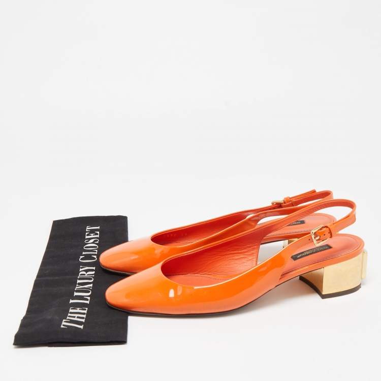 Pre Owned Dolce & Gabbana Orange Patent Leather DG Block Heel Slingback Pumps Size 39